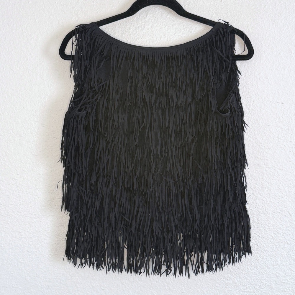Boho Festival Country Western Black Tiered Fringe Top Small Going Out Statment